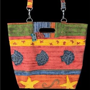 Sun n Sand Canvas Tote Bag Cruise Beach Tropical With Charms Colorful